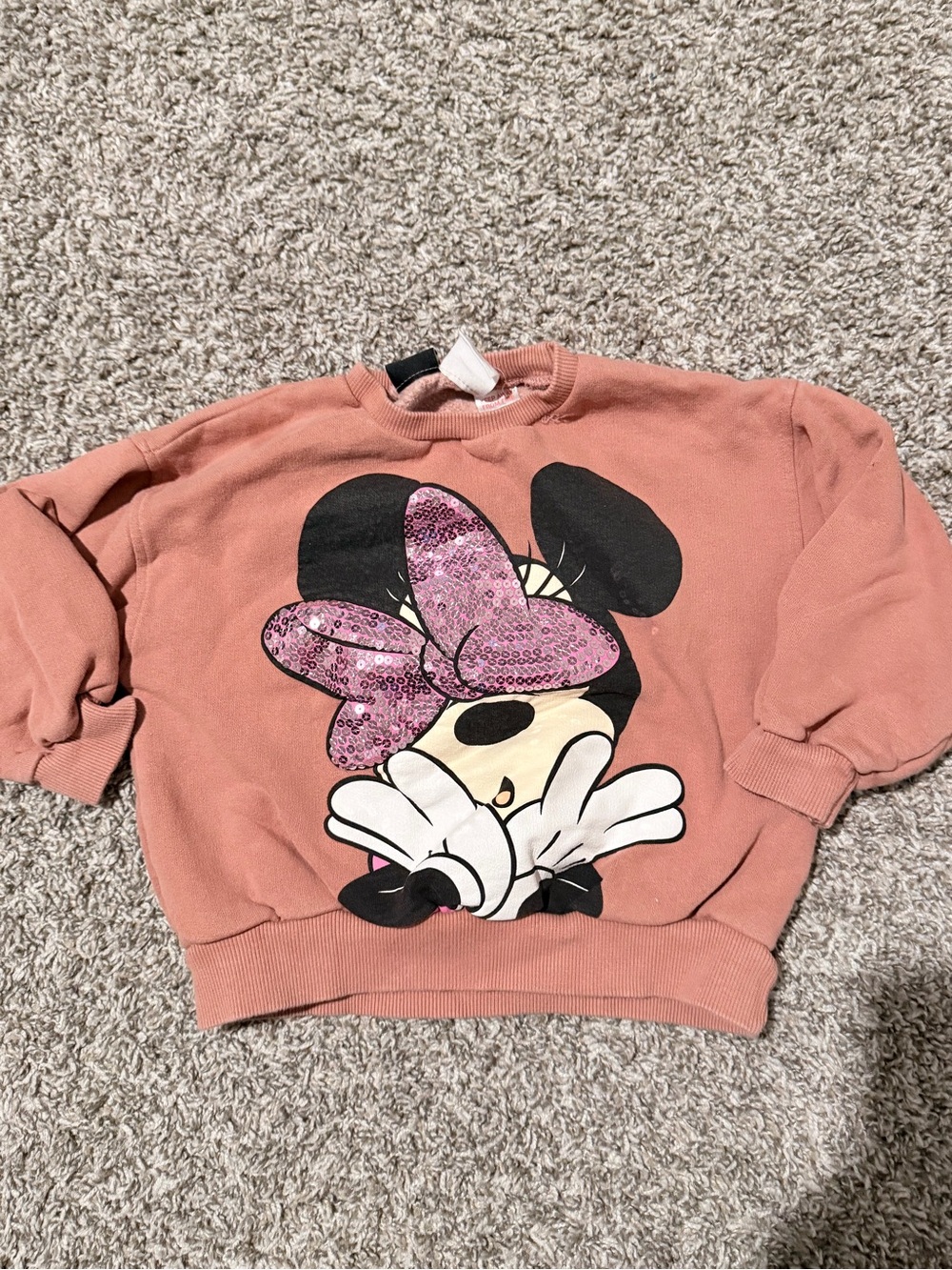 Disney Girls Minnie Mouse Sequin Bow Coral Pullover Sweatshirt
